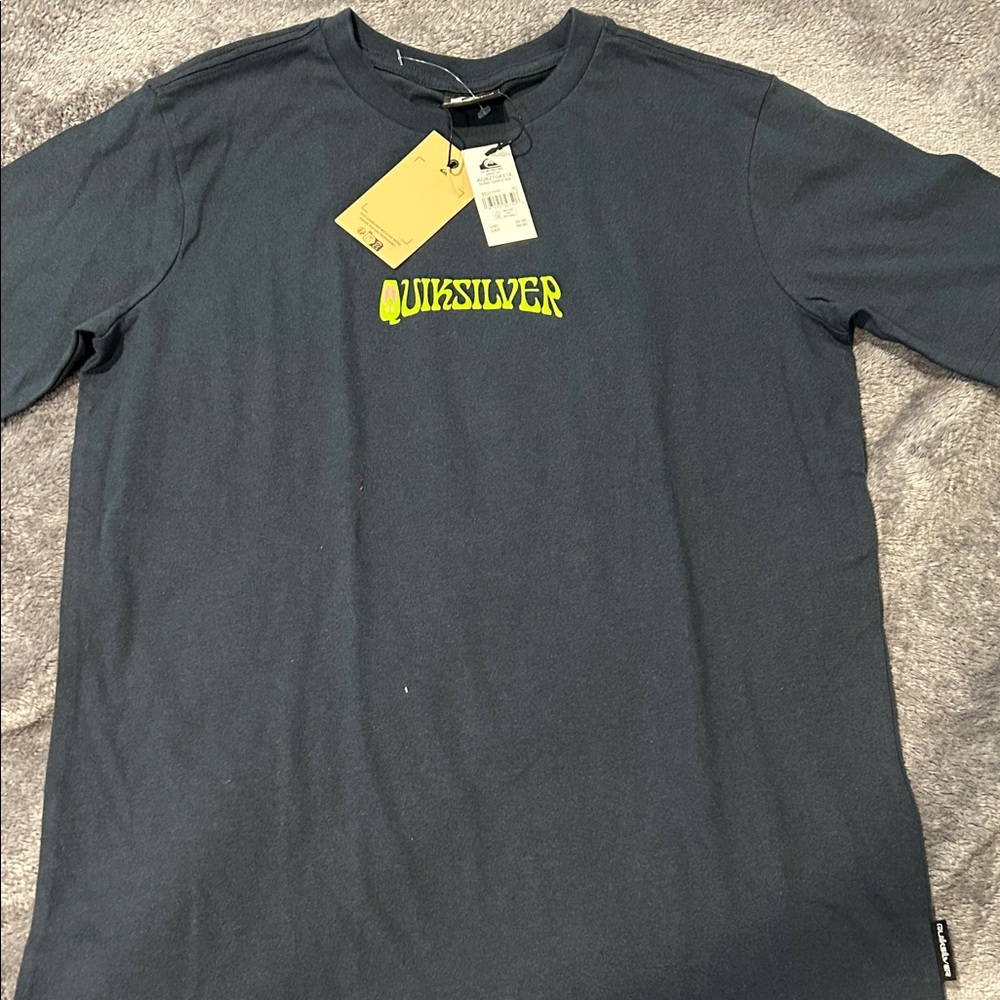 Quiksilver Boy’s Dark Gray Short Sleeve Tee with Neon Logo